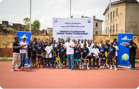 Players and coaches at the Tennista Foundation Junior Tennis Tournament