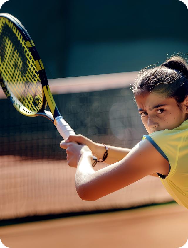 A player at the net with a two-handed grip