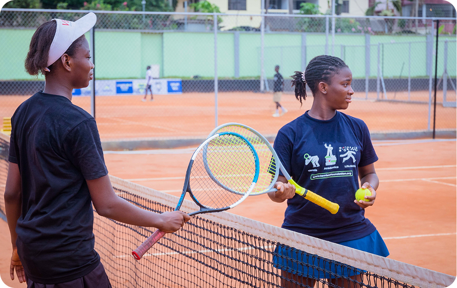 Two players talking at the net