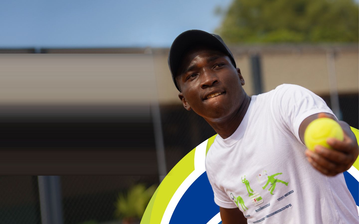 A player reaching forward with a tennis ball