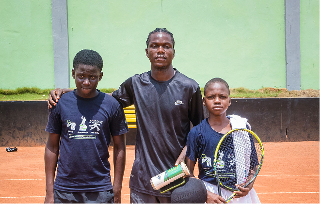 Three players standing together on court
