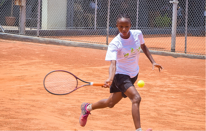 A player running down a forehand